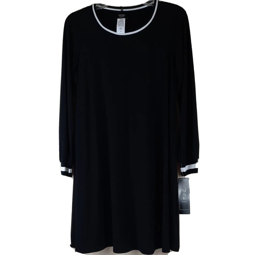 MSK Petite Womens Long Sleeve Black Dress Athleisure Scoop Neck size MP